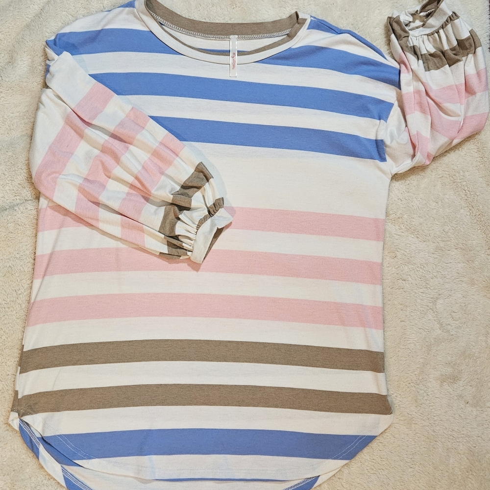 My Story Blue and Brown Striped Top